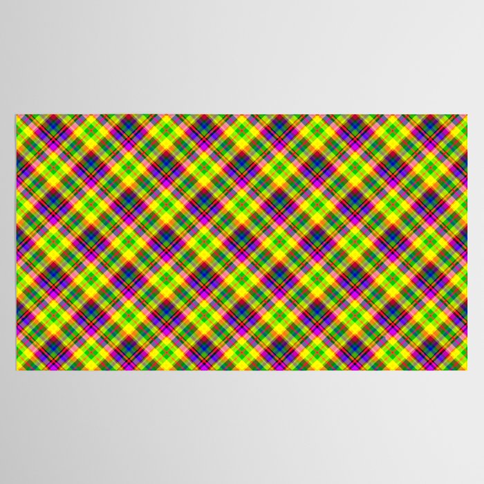 Bright summer neon checkered pattern yellow green purple Tablecloth Gallery Image 2