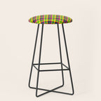 Bright summer neon checkered pattern yellow green purple Stool Gallery Image 1