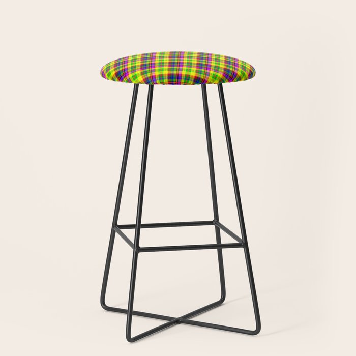 Bright summer neon checkered pattern yellow green purple Stool Gallery Image 1