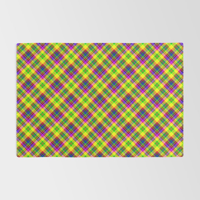 Bright summer neon checkered pattern yellow green purple Rug Gallery Image 2
