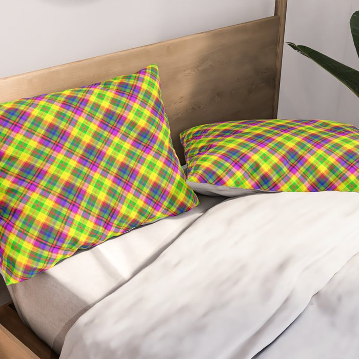 Bright summer neon checkered pattern yellow green purple Pillow Sham Gallery Image 2