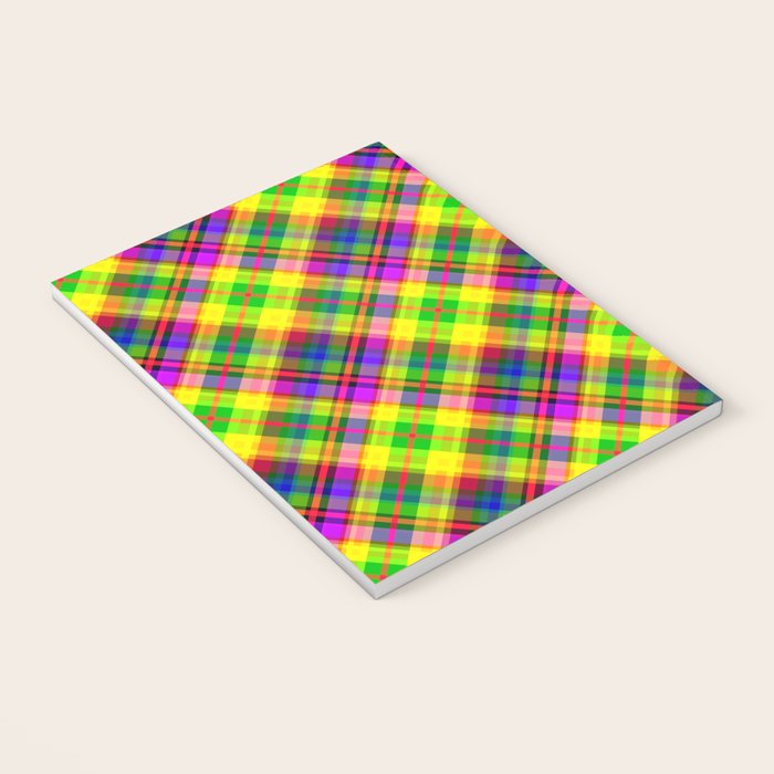 Bright summer neon checkered pattern yellow green purple Notebook Gallery Image 3