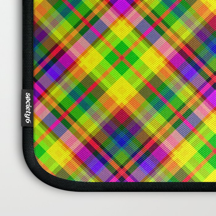 Bright summer neon checkered pattern yellow green purple Laptop Sleeve Gallery Image 3