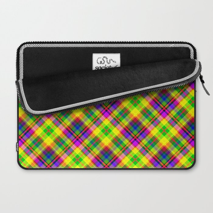 Bright summer neon checkered pattern yellow green purple Laptop Sleeve Gallery Image 2