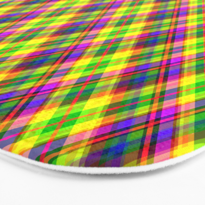 Bright summer neon checkered pattern yellow green purple Bath Mat Gallery Image 3