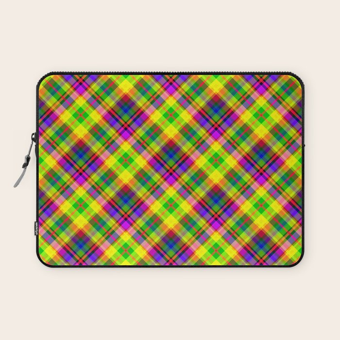 Bright summer neon checkered pattern yellow green purple Laptop Sleeve Gallery Image 1