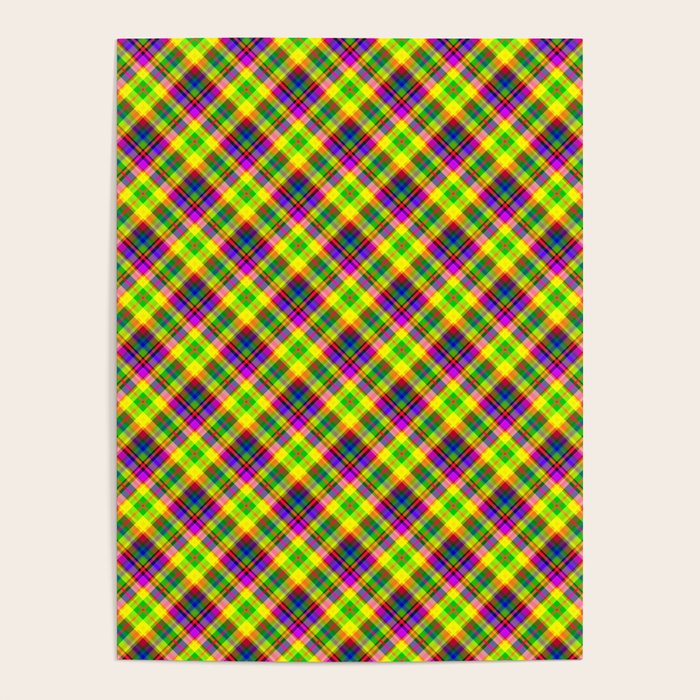 Bright summer neon checkered pattern yellow green purple Poster Gallery Image 4