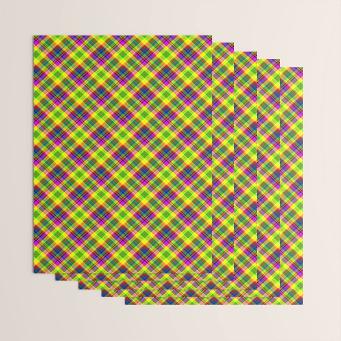 Bright summer neon checkered pattern yellow green purple Wrapping Paper Gallery Image 3