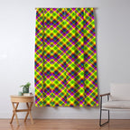 Bright summer neon checkered pattern yellow green purple Window Curtain Gallery Image 5