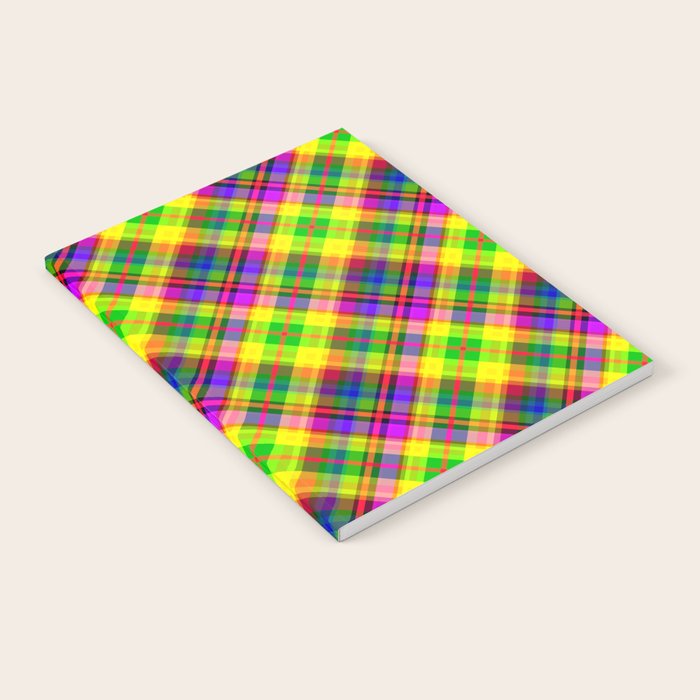 Bright summer neon checkered pattern yellow green purple Notebook Gallery Image 2