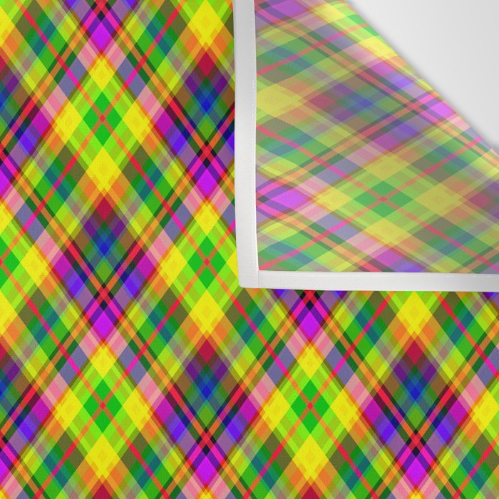 Bright summer neon checkered pattern yellow green purple Wall Tapestry Gallery Image 3