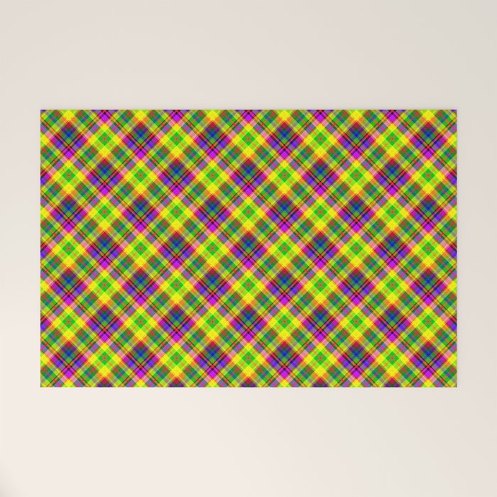 Bright summer neon checkered pattern yellow green purple Welcome Mat Gallery Image 1