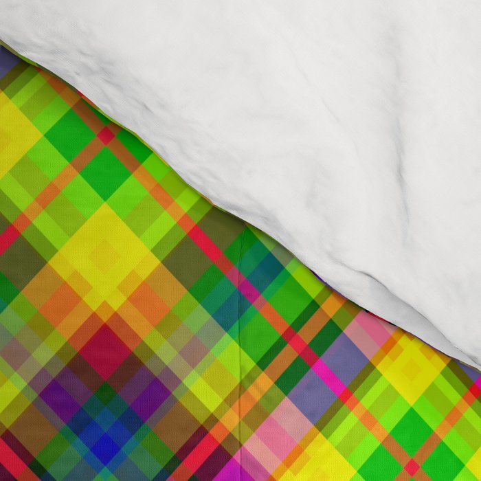 Bright summer neon checkered pattern yellow green purple Comforter Gallery Image 4