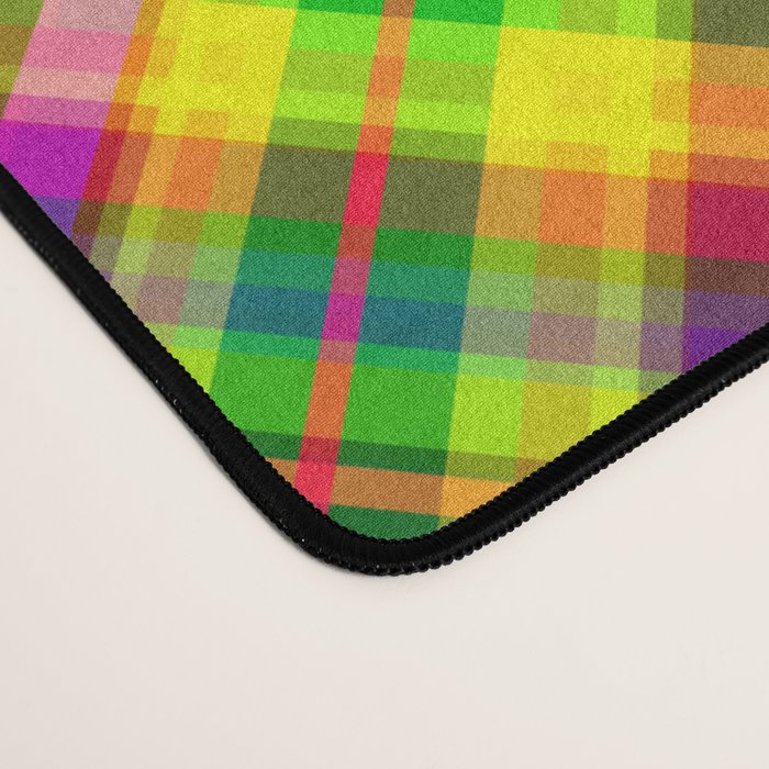 Bright summer neon checkered pattern yellow green purple Desk Mat Gallery Image 4