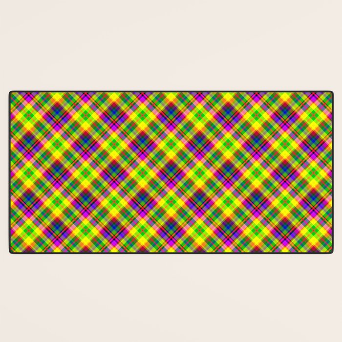 Bright summer neon checkered pattern yellow green purple Desk Mat Gallery Image 3