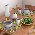 Bright summer neon checkered pattern yellow green purple Placemat Gallery Image 2