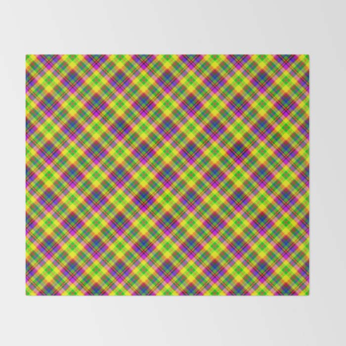 Bright summer neon checkered pattern yellow green purple Throw Blanket Gallery Image 2