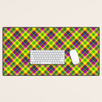 Bright summer neon checkered pattern yellow green purple Desk Mat Gallery Image 1