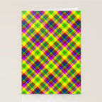Bright summer neon checkered pattern yellow green purple Stationery Card Gallery Image 2