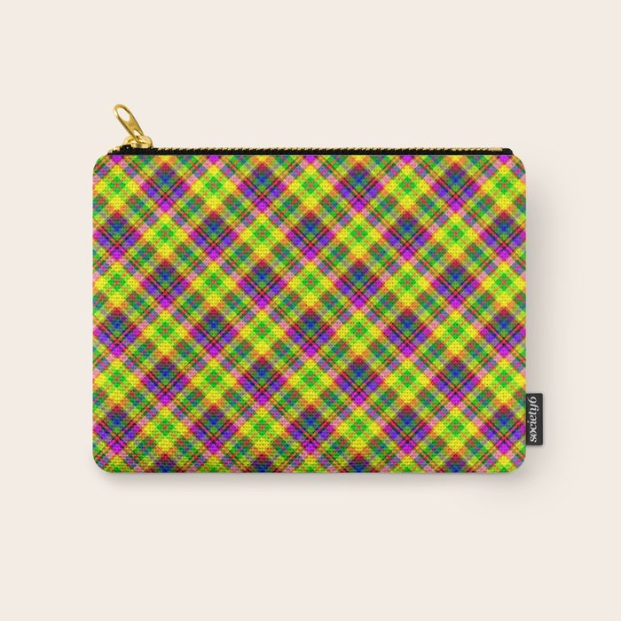 Bright summer neon checkered pattern yellow green purple Carry All Pouch Gallery Image 1