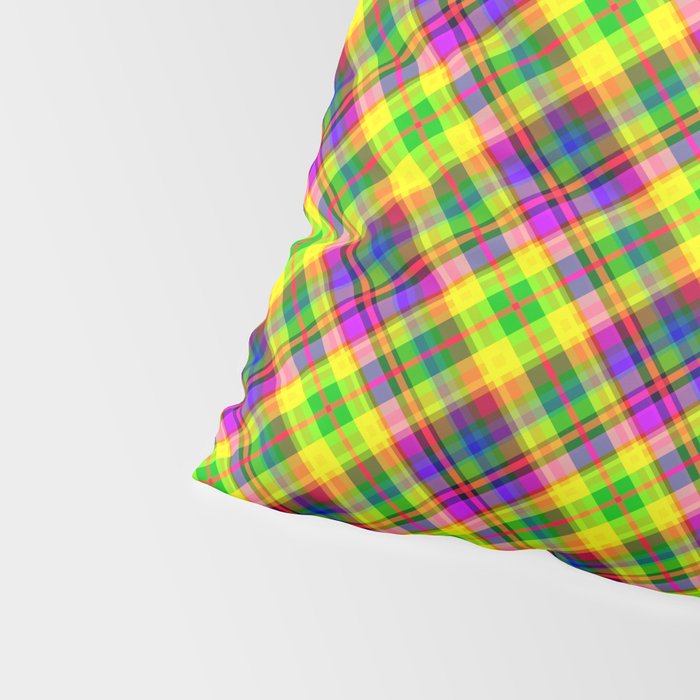 Bright summer neon checkered pattern yellow green purple Pillow Sham Gallery Image 4