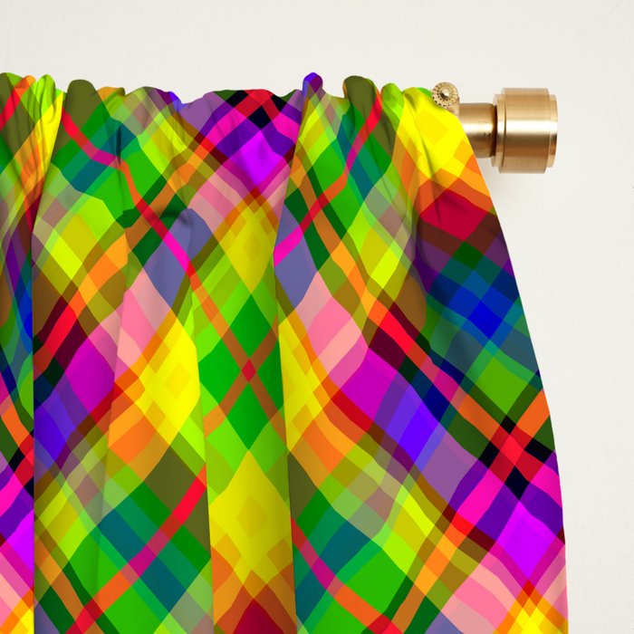 Bright summer neon checkered pattern yellow green purple Window Curtain Gallery Image 2