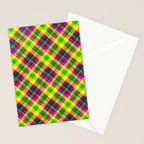 Bright summer neon checkered pattern yellow green purple Stationery Card Gallery Image 2