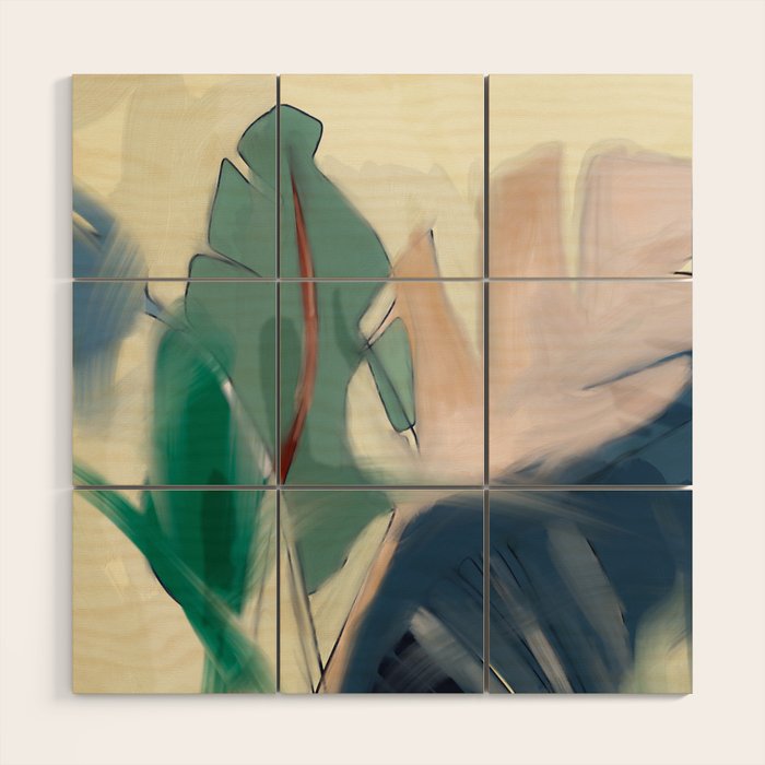 abstract pastel leaves 3 Wood Wall Art Gallery Image 1