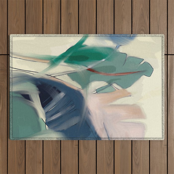 abstract pastel leaves 3 Outdoor Rug Gallery Image 1