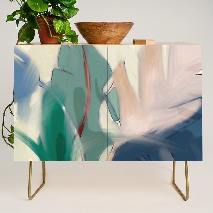 abstract pastel leaves 3 Credenza Gallery Image 1
