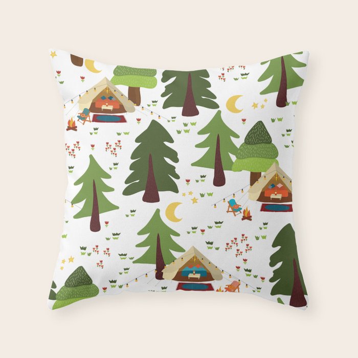 Glamping between trees. Campnight. Throw Pillow Gallery Image 6