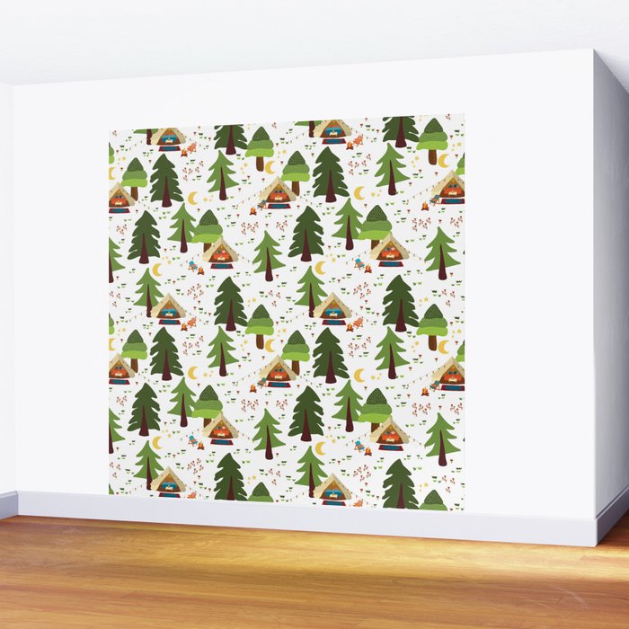 Glamping between trees. Campnight. Wall Mural Gallery Image 2