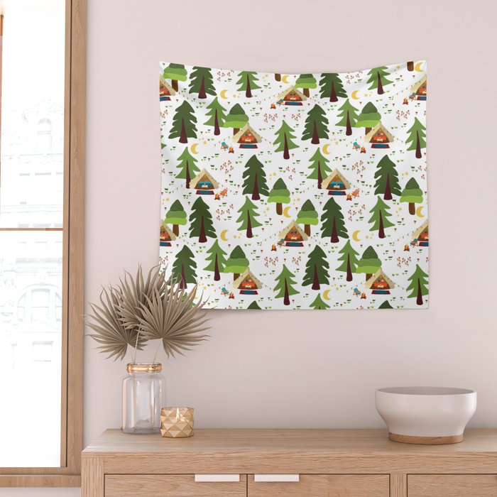 Glamping between trees. Campnight. Wall Tapestry Gallery Image 2