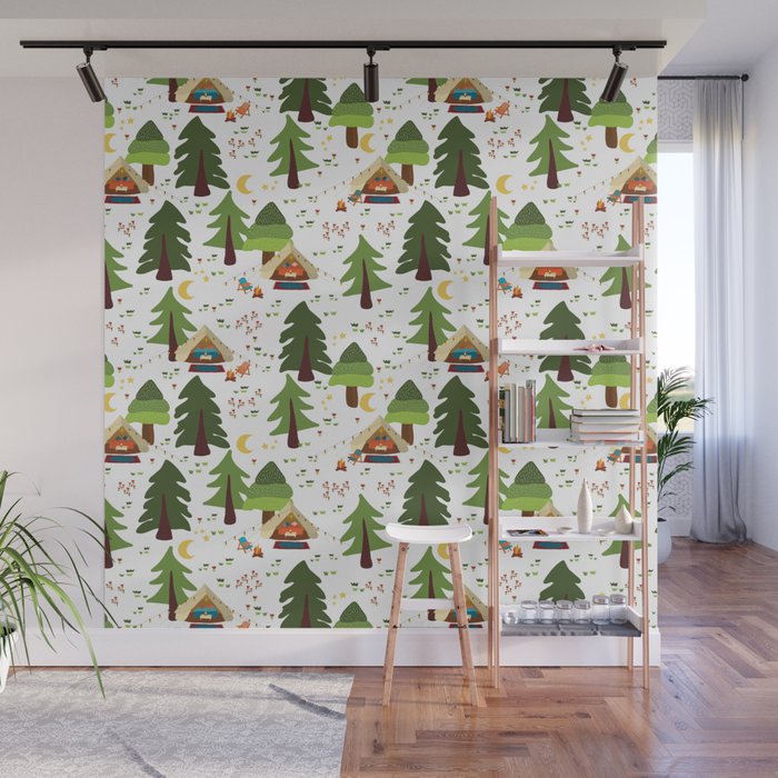 Glamping between trees. Campnight. Wall Mural Gallery Image 1
