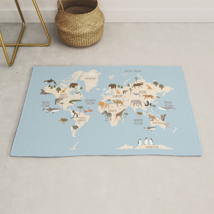 Illustrated Animal World Map Rug Gallery Image 1