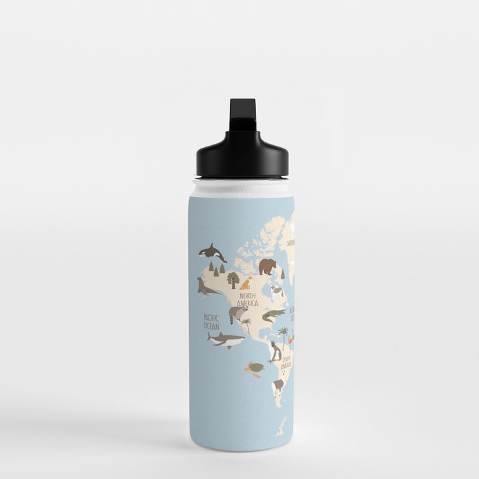 Illustrated Animal World Map Water Bottle Gallery Image 3