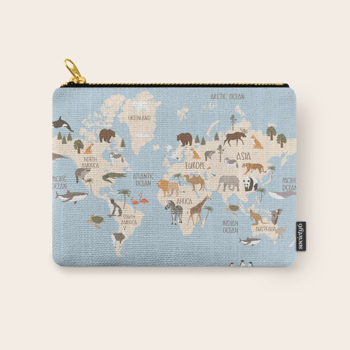 Illustrated Animal World Map Carry All Pouch Gallery Image 1