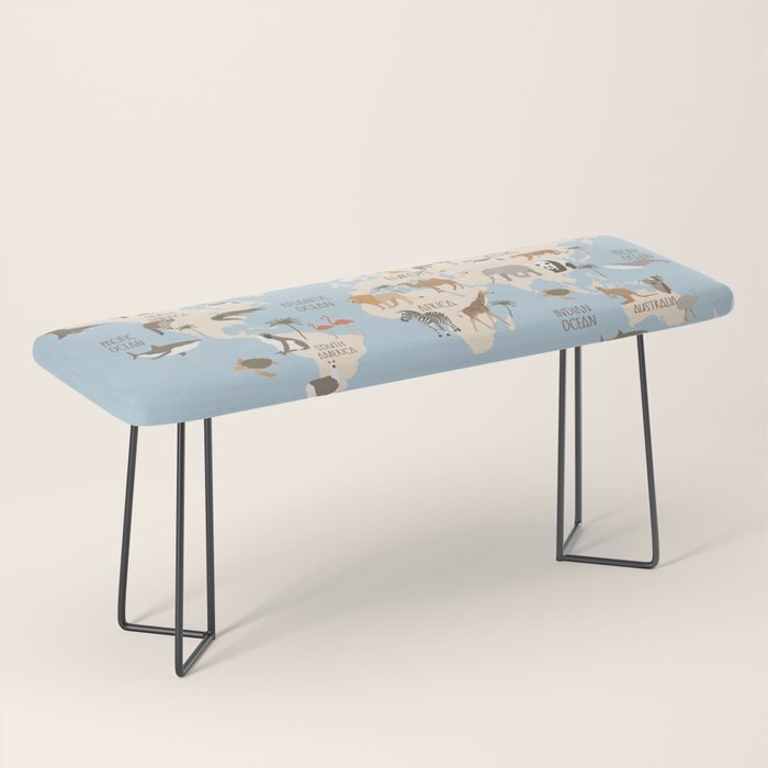 Illustrated Animal World Map Bench Gallery Image 1