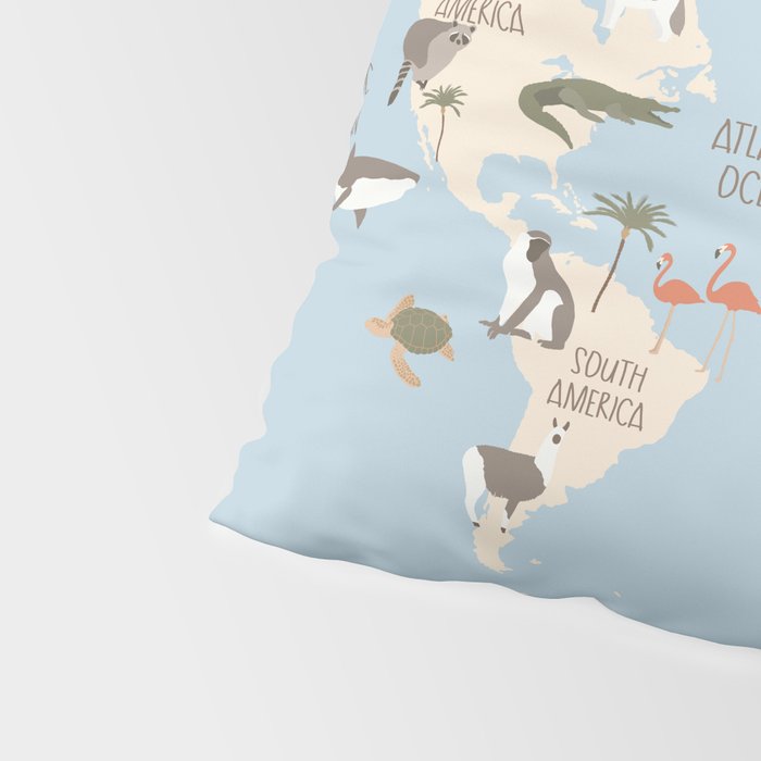 Illustrated Animal World Map Pillow Sham Gallery Image 4