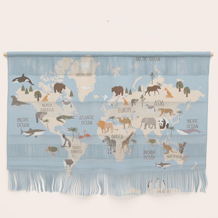 Illustrated Animal World Map Wall Hanging Gallery Image 1
