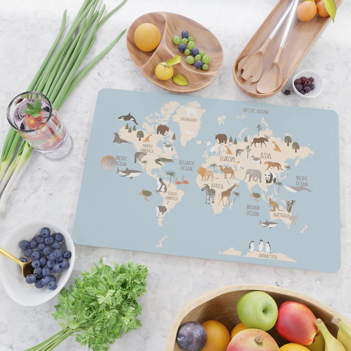 Illustrated Animal World Map Cutting Board Gallery Image 2