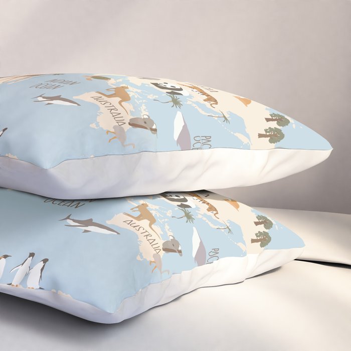 Illustrated Animal World Map Pillow Sham Gallery Image 3
