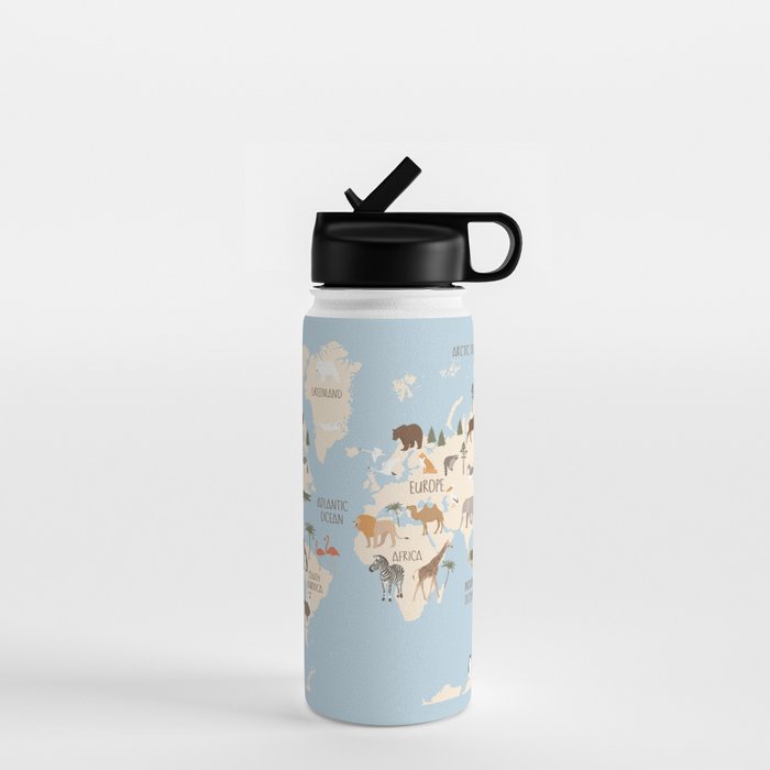 Illustrated Animal World Map Water Bottle Gallery Image 1