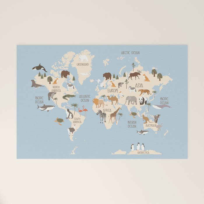 Illustrated Animal World Map Welcome Mat Gallery Image 1