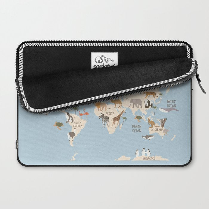 Illustrated Animal World Map Laptop Sleeve Gallery Image 2