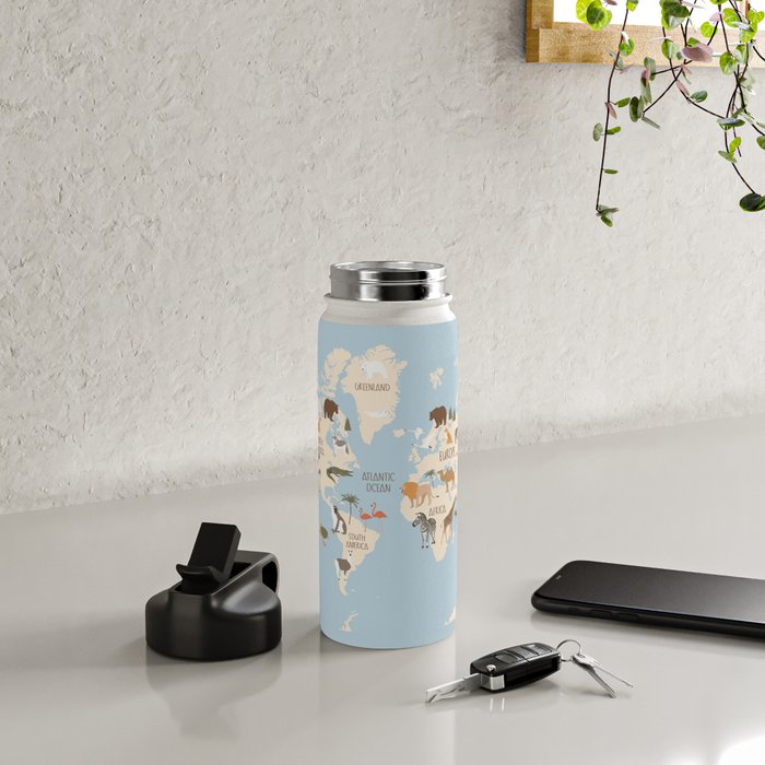 Illustrated Animal World Map Water Bottle Gallery Image 4