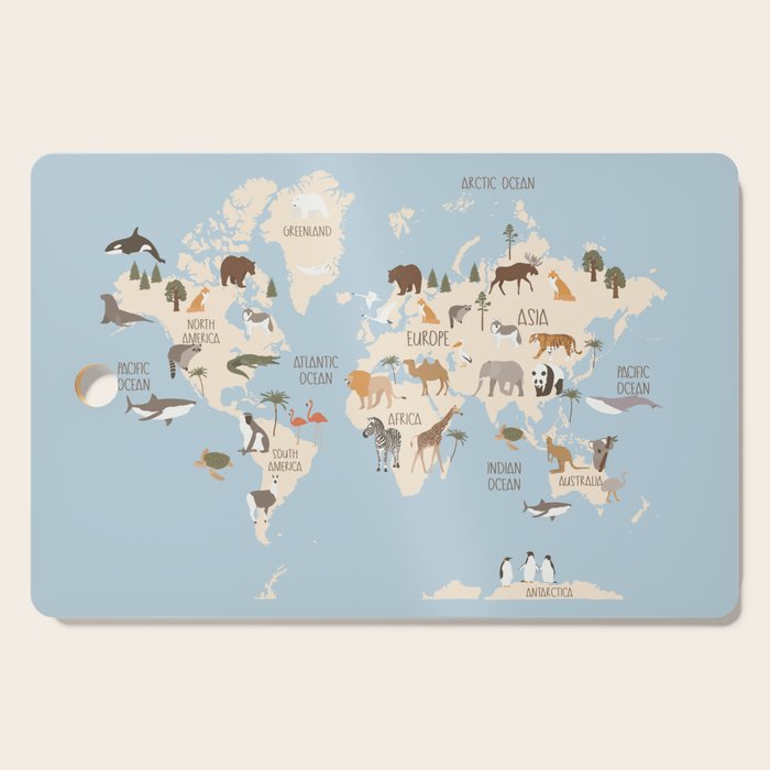 Illustrated Animal World Map Cutting Board Gallery Image 1