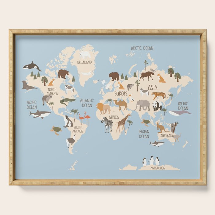 Illustrated Animal World Map Serving Tray Gallery Image 1