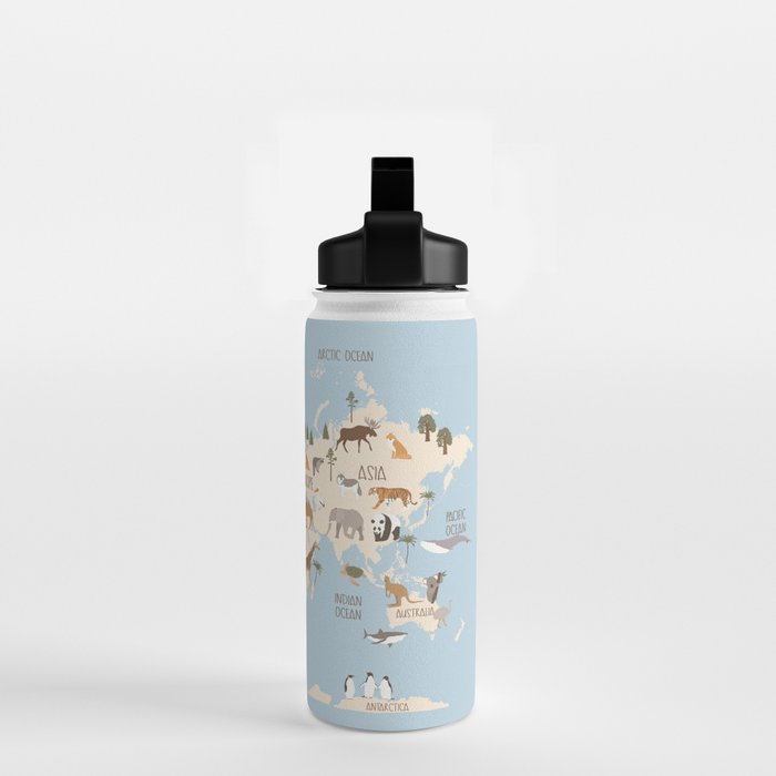 Illustrated Animal World Map Water Bottle Gallery Image 2