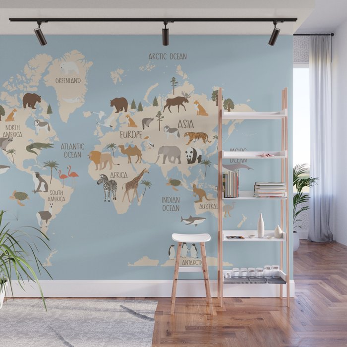 Illustrated Animal World Map Wall Mural Gallery Image 1